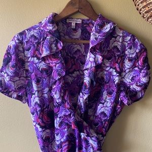 Juicy Couture 100% silk purple roses wrap dress || sz 6